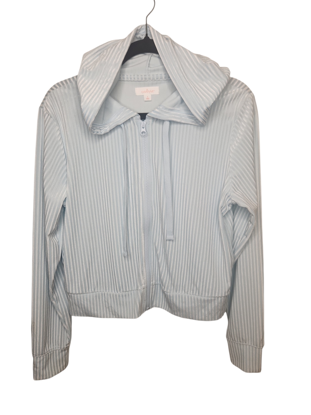 NWT Colsie Pale Blue Striped Ribbed Zip-Up Hoodie Size S